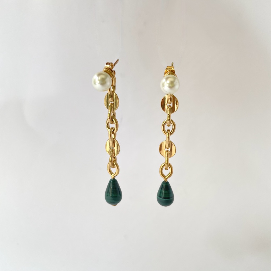 Boucles d'oreilles Caprice Malachite