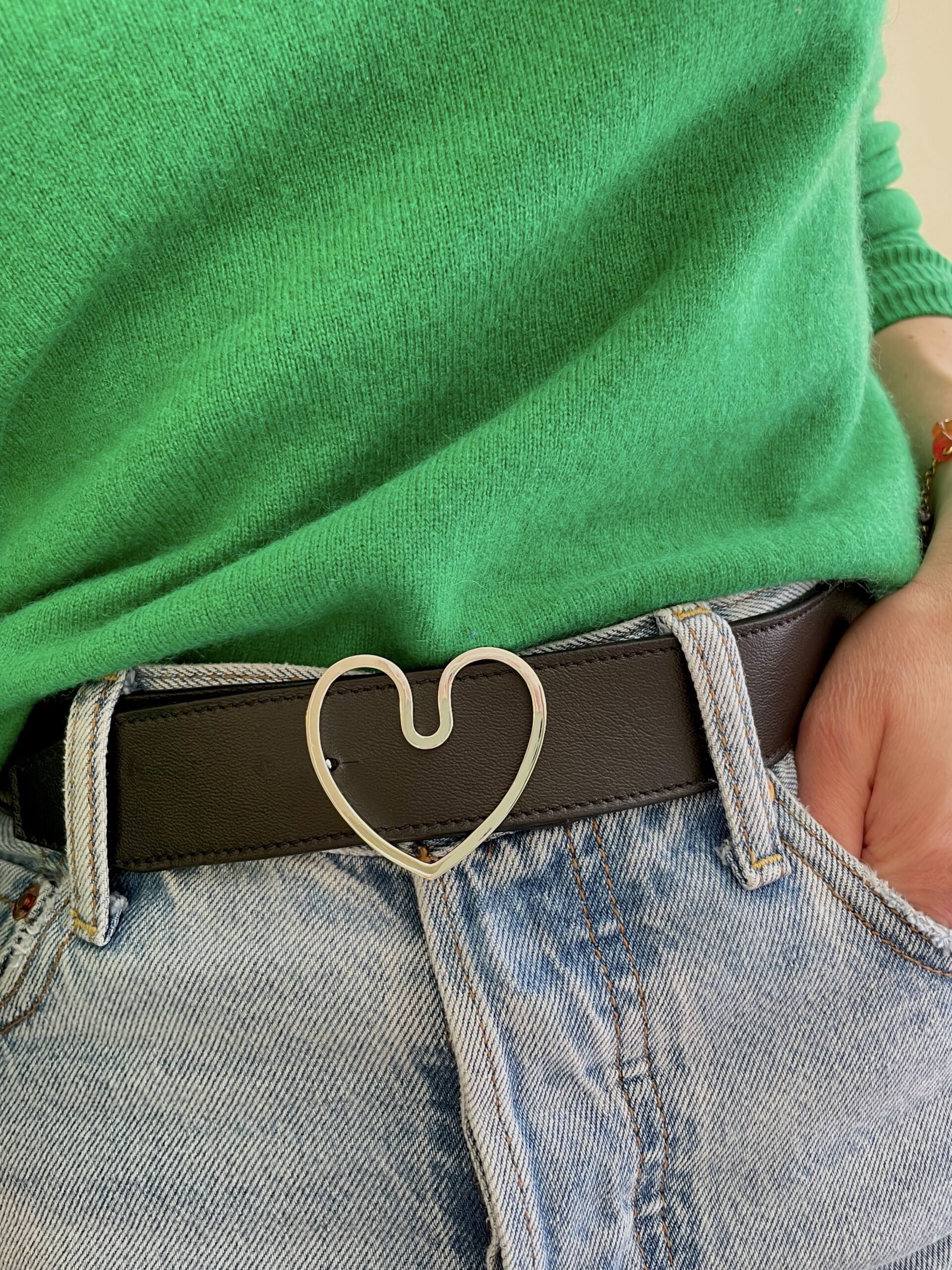 Ceinture Coeur Cuir . Argent