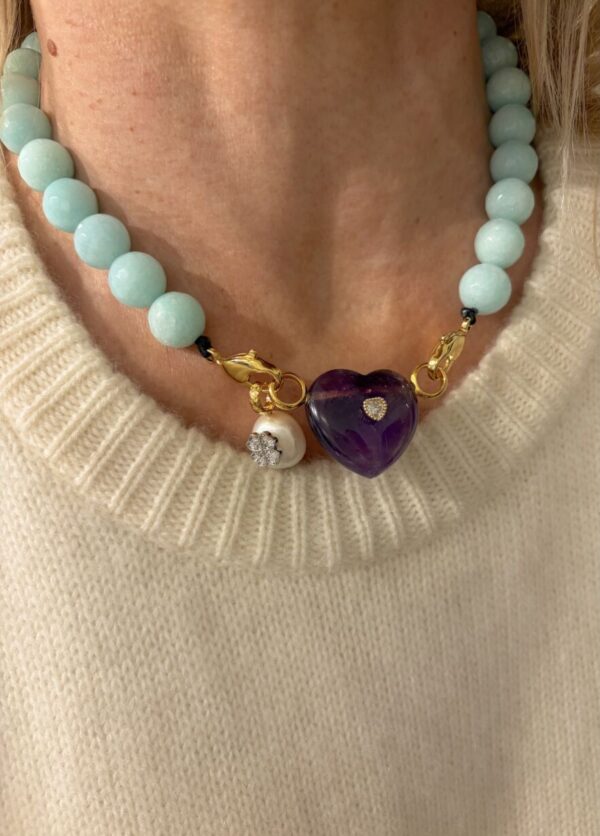 Necklace Amazonite Heart Amethyst