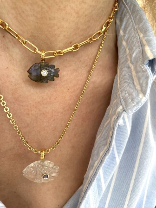 Pendentifs Poissons - Cristal . Citrine . Lapis Lazuli...