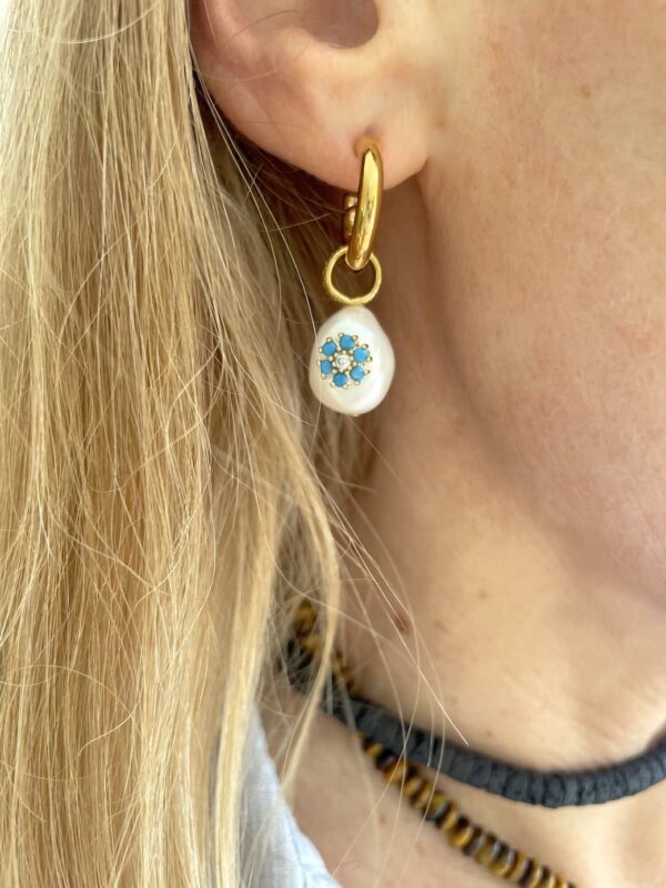Mono hoop earring with Freshwater Pearl pendant . 3 options