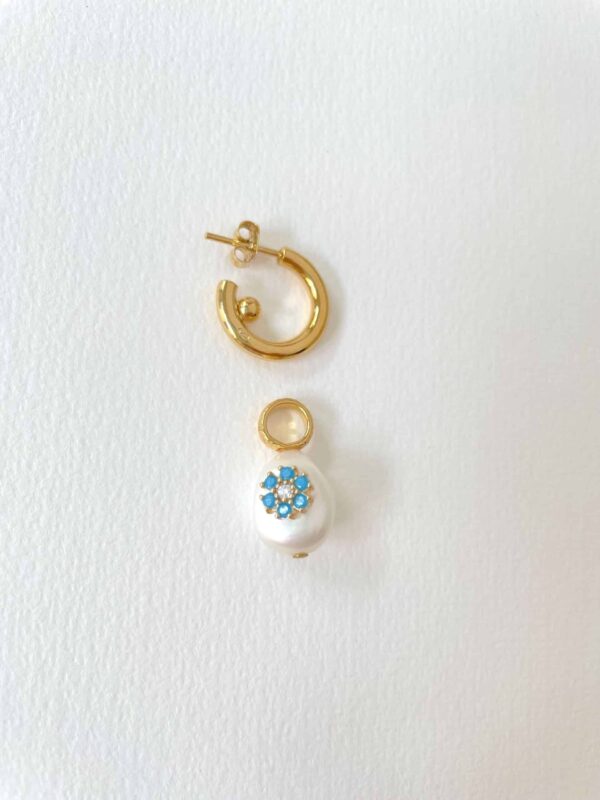 Mono hoop earring with Freshwater Pearl pendant . 3 options