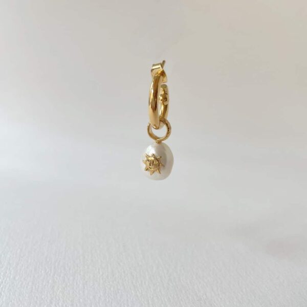Mono hoop earring with Freshwater Pearl pendant . 3 options