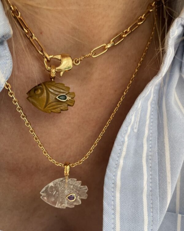 Pendentifs Poissons - Cristal . Citrine . Lapis Lazuli...