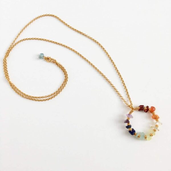 Long Necklace Pendant 7 Chakras Gold
