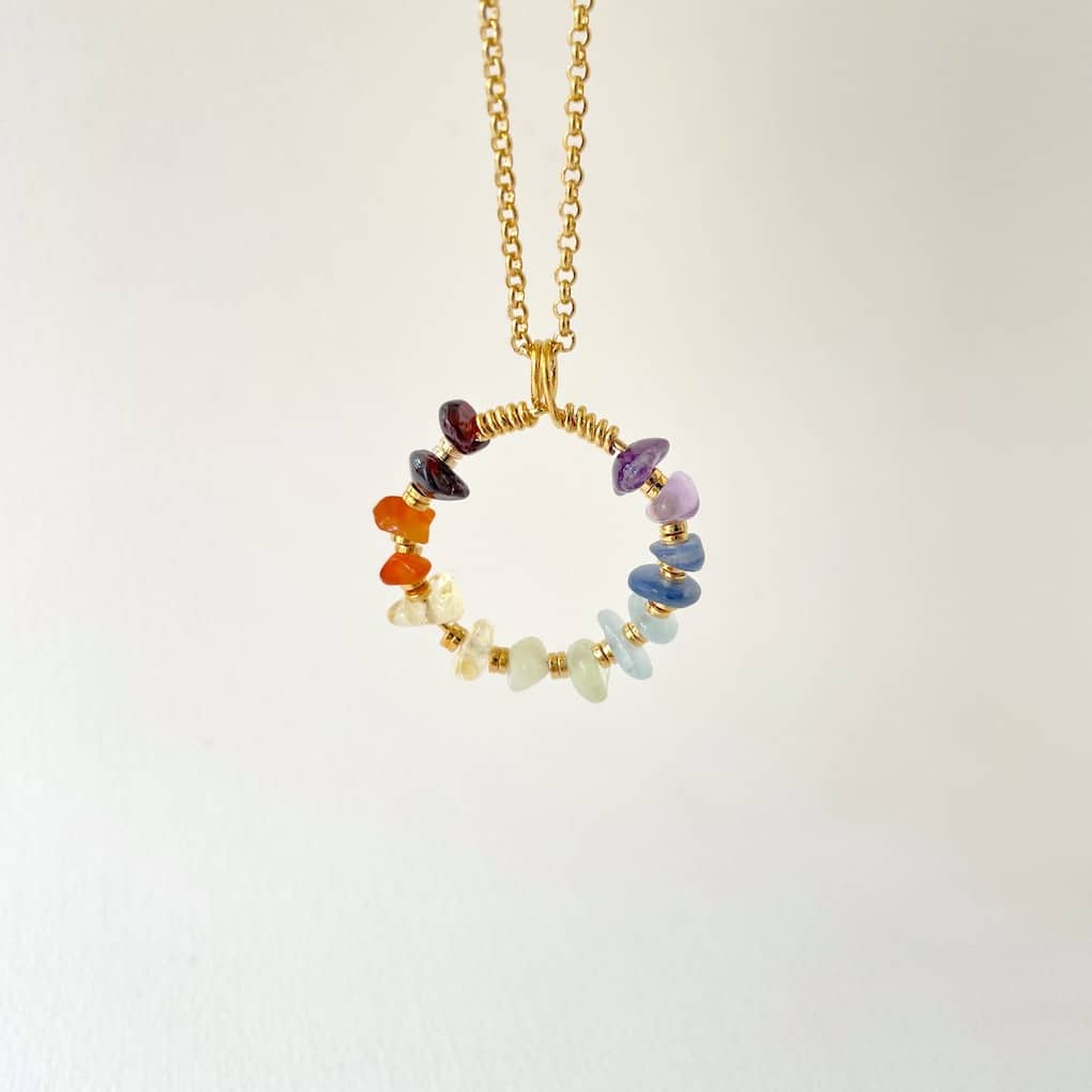 Long Necklace Pendant 7 Chakras Gold