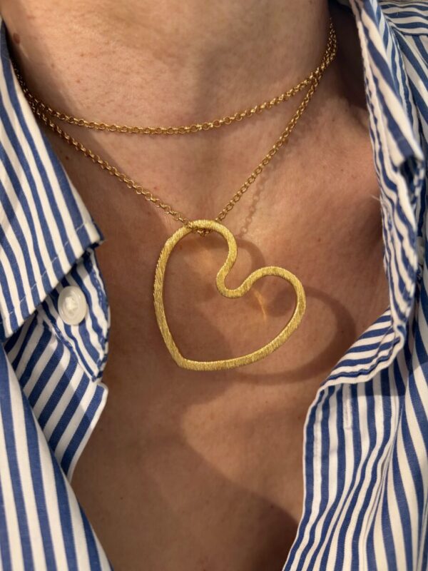 Collier sautoir Coeur Amoureux Texturé - XL - Or . Argent
