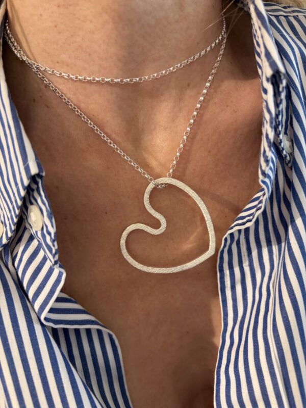 Collier sautoir Coeur Amoureux Texturé - XL - Or . Argent